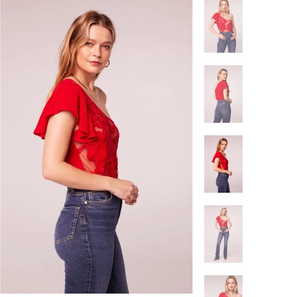 BAND OF THE FREE KALLITHEA RED SHEER EMBROIDERY BODYSUIT - Picture 5 of 10